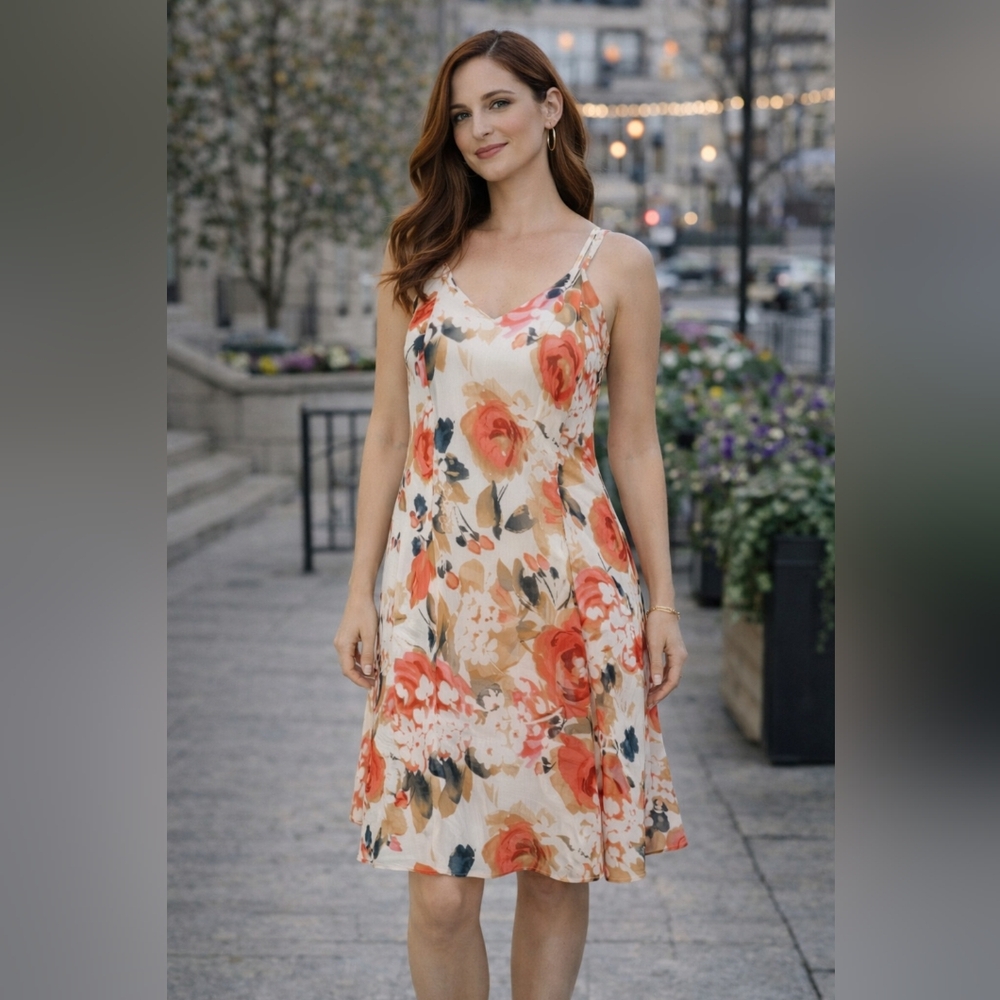 Elegant Floral Midi Dress. Size 18.pit To Pit 22.New Condition